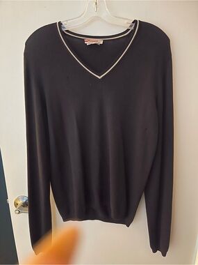 Prada Black V-Neck Sweater with White Trim - Men